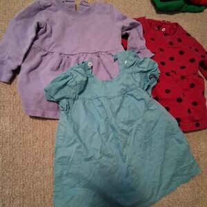 Girls' Mixed Knit Tops and Dress - Aqua, Lavender, Red Polka Dot